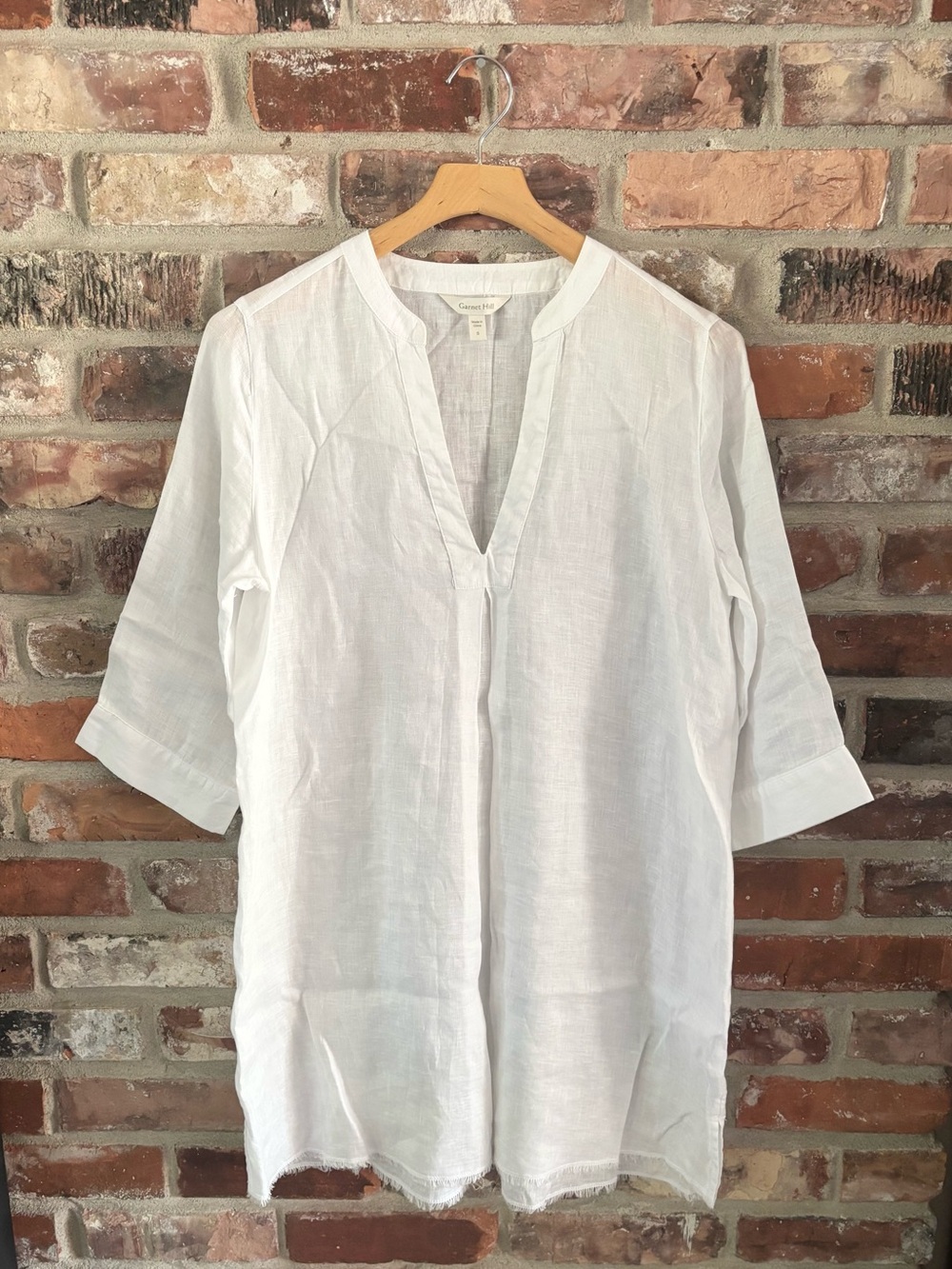 Garnet Hill 100% Linen White Relaxed Beach Tunic Dress, S